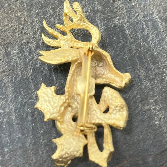 Vintage 1960's Beautiful Gold Tone Reindeer Brooch Pin Holiday Deer Christmas - Picture 6 of 7